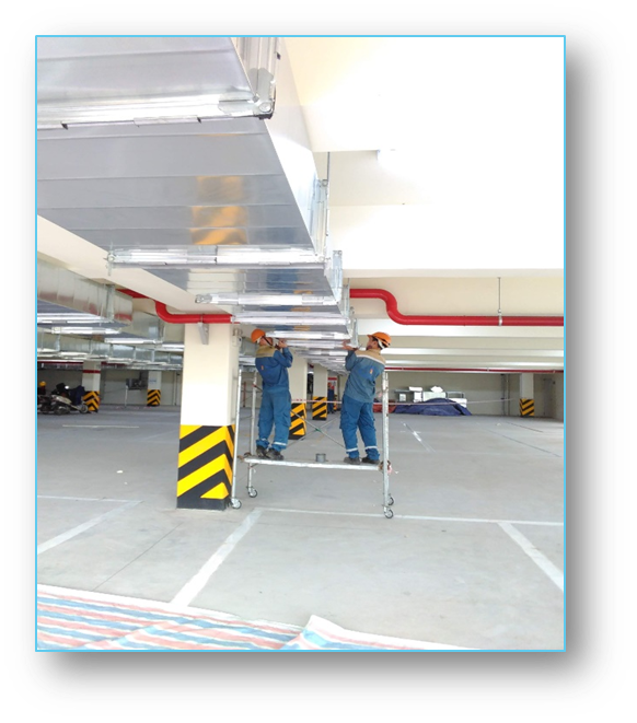 Thi công lắp đặt tuyến ống gió thông gió tầng hầm khách sạn Wink Đà Nẵng